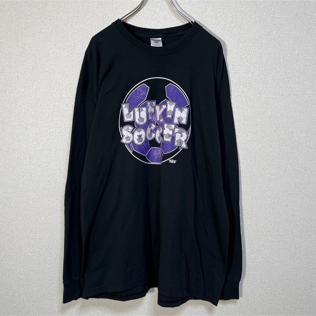 JERZEES(ジャージーズ)のジャージーズ】長袖TシャツロンTサッカー　90s　ブラック紫　ビッグプリント81 メンズのトップス(Tシャツ/カットソー(七分/長袖))の商品写真