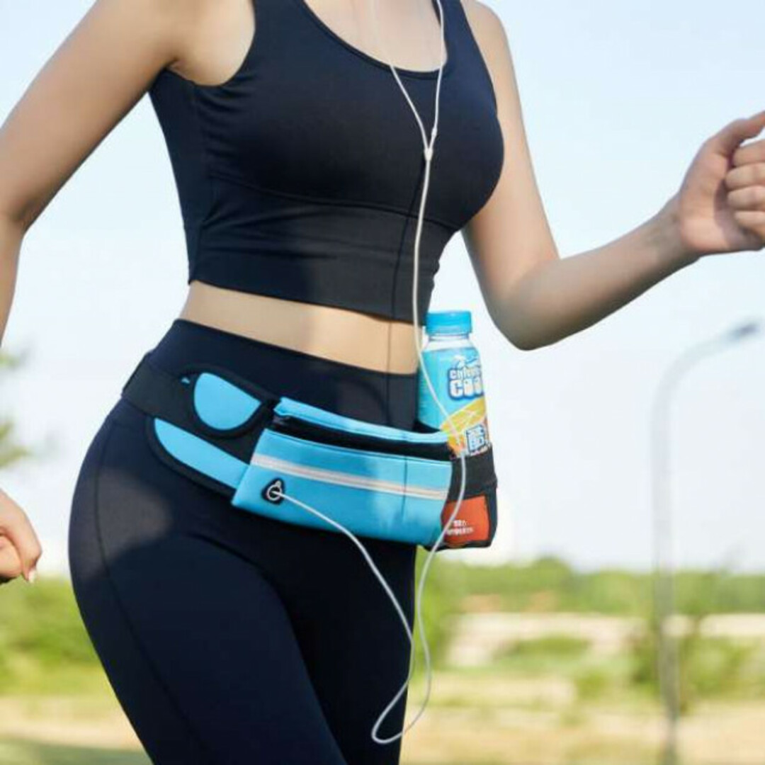 ランニングポーチ 防水 ウエストバッグ 男女兼用 かばん バッグ 黒 スポーツ/アウトドアのトレーニング/エクササイズ(ウォーキング)の商品写真