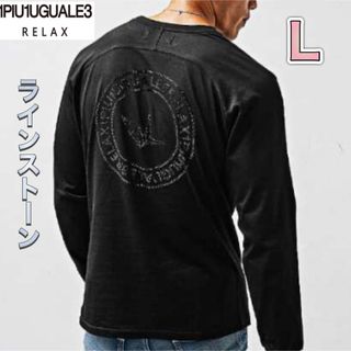 1piu1uguale3 - ウノピュウ ラインストーンロンT  Lサイズ  ブラック 長袖Tシャツ