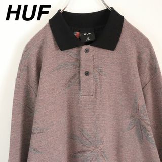 ハフ(HUF)の【希少】ハフ／ポロシャツ　マリファナ柄　大麻柄　鹿の子　ニット　レッド　パープル(ポロシャツ)