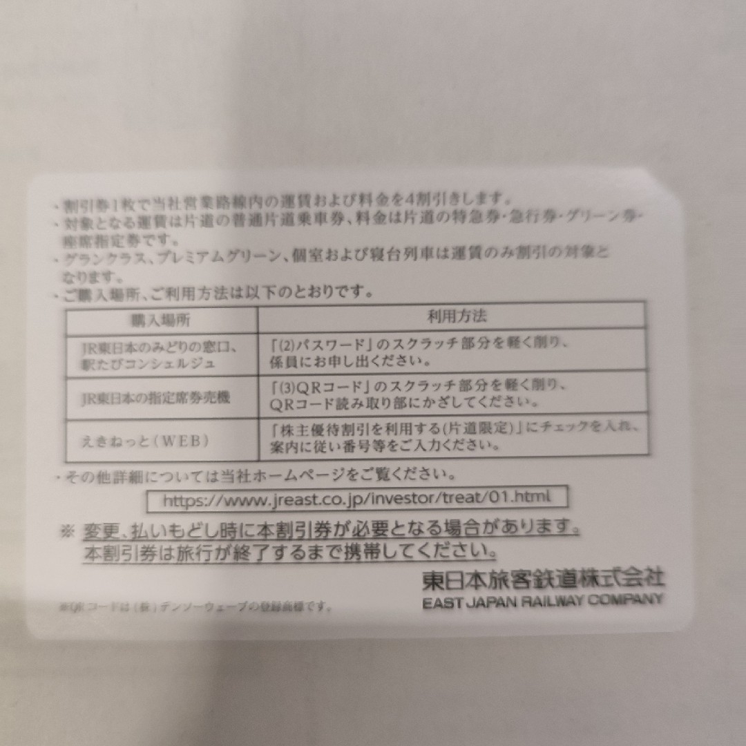 JR東日本　株主優待割引券(4割引) チケットの優待券/割引券(その他)の商品写真