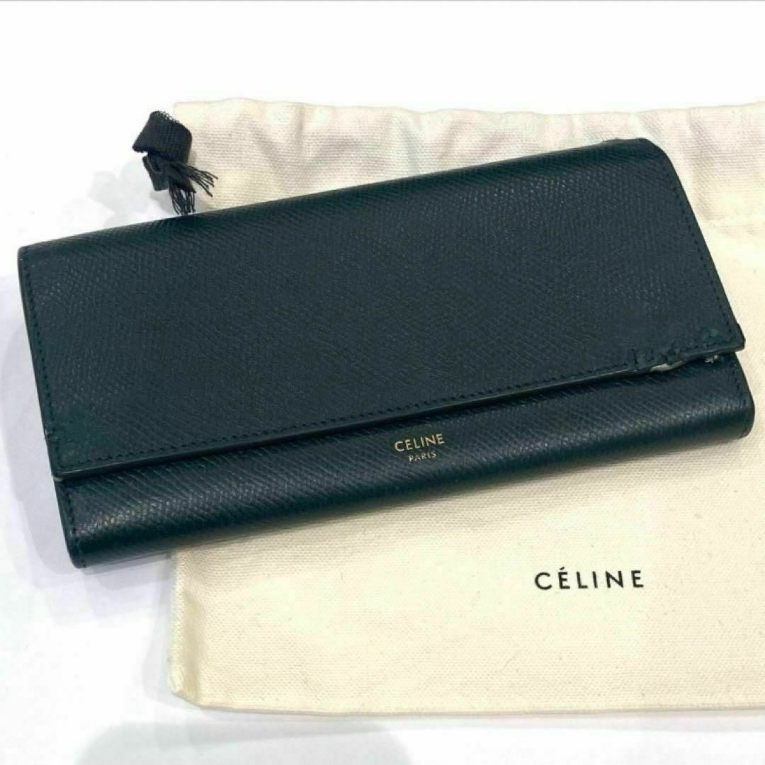 CELINE セリーヌ 長財布 ウォレット グリーン 緑 レディース 袋付き | フリマアプリ ラクマ