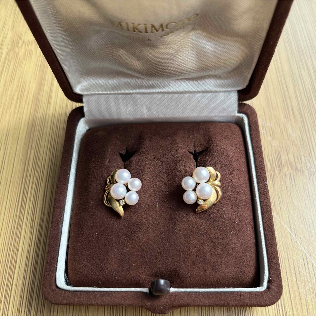 MIKIMOTO(ミキモト)のミキモト MIKIMOTO K18 パール ダイヤ イヤリング 金 真珠 ピアス レディースのアクセサリー(イヤリング)の商品写真