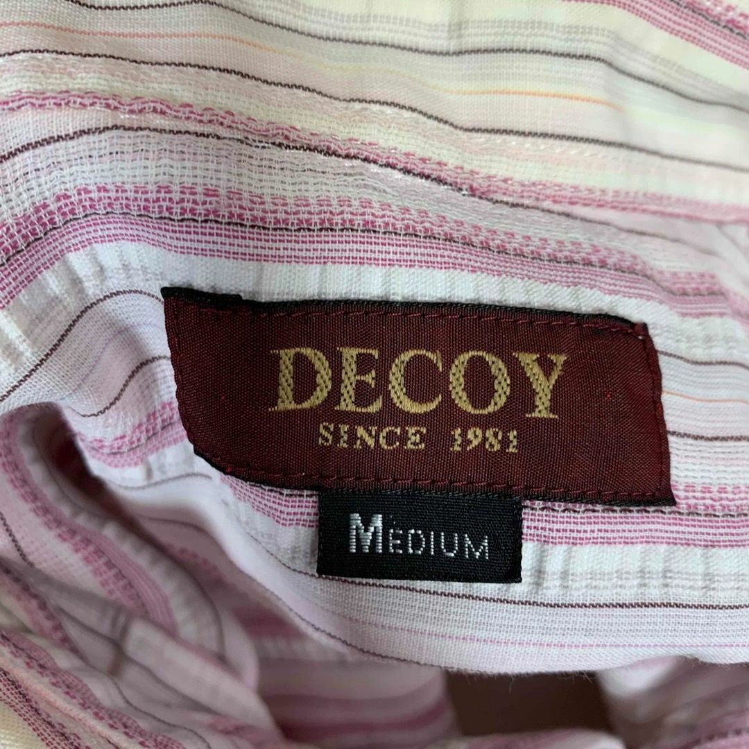 DECOY SINCE 1981(デコイシンスイチキュウハチイチ)のDECOY デコイ シャツ Mサイズ ピンク 長袖 ストライプ 麻 メンズ メンズのトップス(シャツ)の商品写真