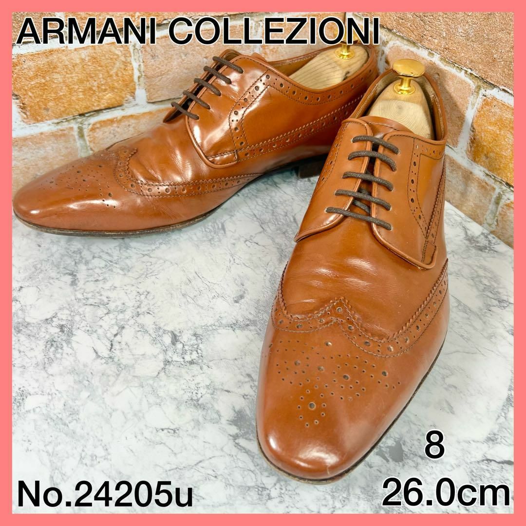 ARMANI COLLEZIONI(アルマーニ コレツィオーニ)の【メンズブランド革靴】アルマーニ人気シューズ26.0cm　人気ウィングチップ　茶 メンズの靴/シューズ(ドレス/ビジネス)の商品写真