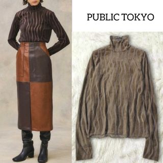 パブリックトウキョウ(PUBLIC TOKYO)のパブリックトウキョウ ✿ ベロア レース シースルー ハイネック トップス 茶(カットソー(長袖/七分))