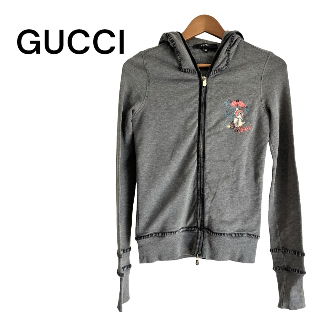 Gucci(グッチ)のGUCCI グッチ パーカー XSアウター フーディー コットン グレー 長袖 レディースのトップス(パーカー)の商品写真