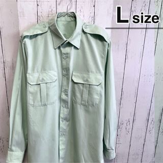 シャツ(shirts)のUSA古着　カナダ製　ワークシャツ　L　ライトグリーン　無地　ダブルポケット(シャツ)