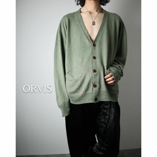 ヴィンテージ(VINTAGE)の90s 00s ORVIS カシミヤ混 ルーズ ハイゲージ カーディガン 緑(カーディガン)