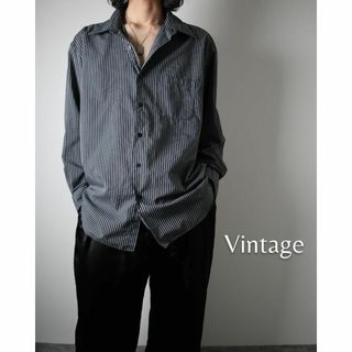 ヴィンテージ(VINTAGE)の90s VAN HEUSEN ノベルティ ストライプ ルーズ 長袖 シャツ 黒(シャツ)