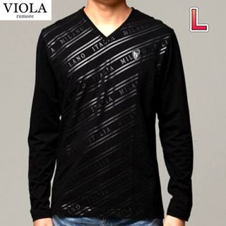 ヴィオラ(VIOLA)のブラック Lサイズ ヴィオラ 総柄プリントロンT 長袖Tシャツ(Tシャツ/カットソー(七分/長袖))