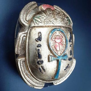 古代エジプト 金色 スカラベ～復活を願いミイラの胸へ～護符 黄金 ヒエログリフ(彫刻/オブジェ)