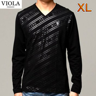 ヴィオラ(VIOLA)のブラック XLサイズ ヴィオラ 総柄プリントロンT 長袖Tシャツ(Tシャツ/カットソー(七分/長袖))