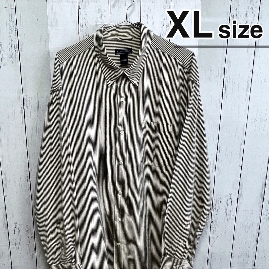 shirts(シャツ)のUSA古着　ドレスシャツ　XL　グレー　ストライプ　長袖　コットン　ボタンダウン メンズのトップス(シャツ)の商品写真