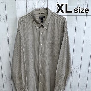 シャツ(shirts)のUSA古着　ドレスシャツ　XL　グレー　ストライプ　長袖　コットン　ボタンダウン(シャツ)