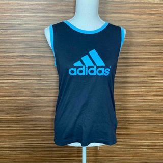 アディダス(adidas)のadidas アディダス タンクトップ 160cm 黒 水色 ロゴ 袖無し(Tシャツ/カットソー)