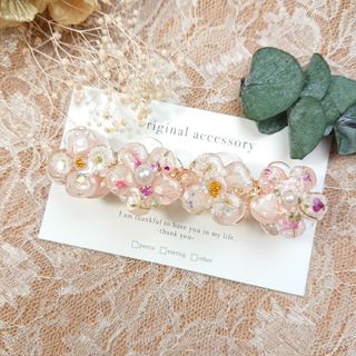 ハンドメイド♡押し花のバレッタ1154(ヘアアクセサリー)