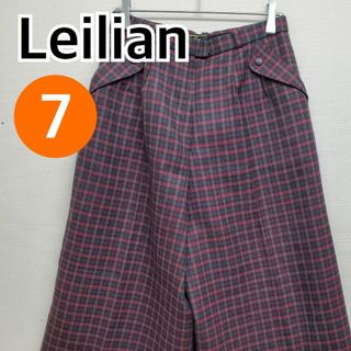 レリアン(leilian)のLeilian ガウチョパンツ チェック柄 レッド レディース 7【CB16】(カジュアルパンツ)