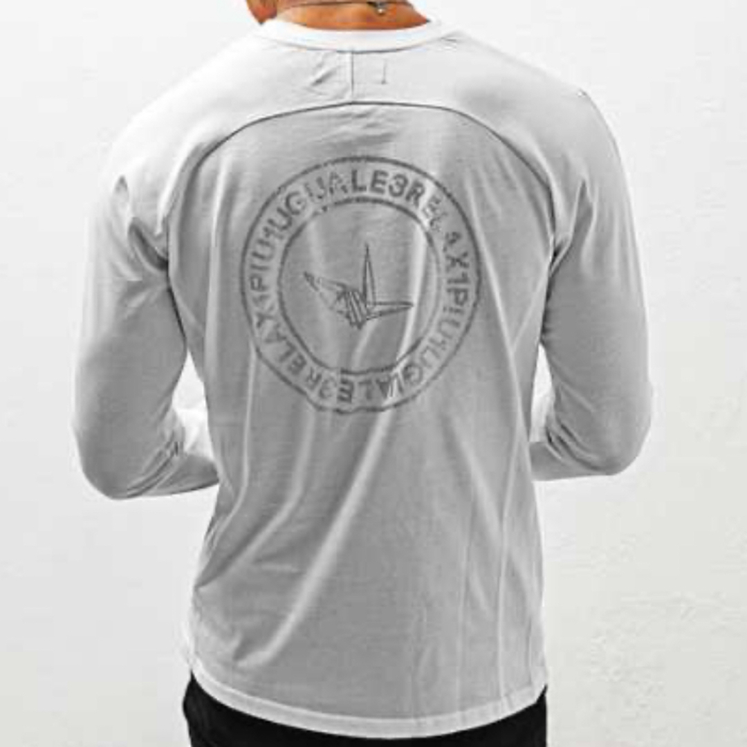 1piu1uguale3(ウノピゥウノウグァーレトレ)のウノピュウ ラインストーンロンT  Mサイズ  ホワイト 長袖Tシャツ メンズのトップス(Tシャツ/カットソー(七分/長袖))の商品写真