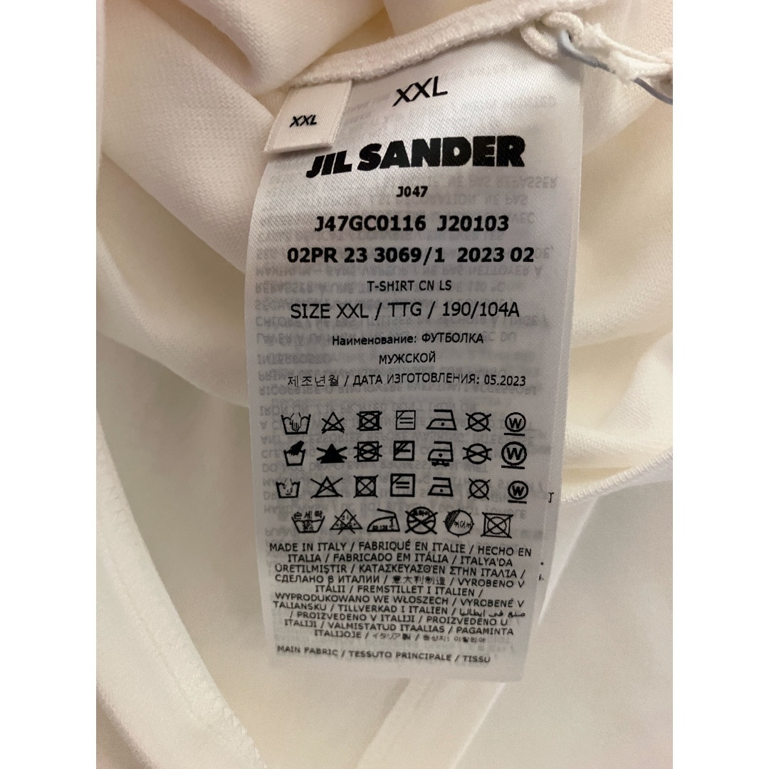 Jil Sander(ジルサンダー)の新品 XXL JIL SANDER 23aw 胸ロゴTシャツ 白 長袖 5962 メンズのトップス(Tシャツ/カットソー(七分/長袖))の商品写真