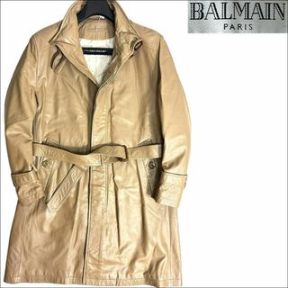 BALMAIN - J7407 美品 バルマン ラムレザー トレンチコート ベージュ系