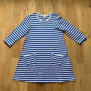 マリメッコ(marimekko)のmarimekko ボーダーワンピース　150 ブルー×ホワイト(ひざ丈ワンピース)