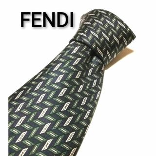 フェンディ(FENDI)のFENDI フェンディ ネクタイ ネイビー グリーン柄 シルク素材 美品(ネクタイ)