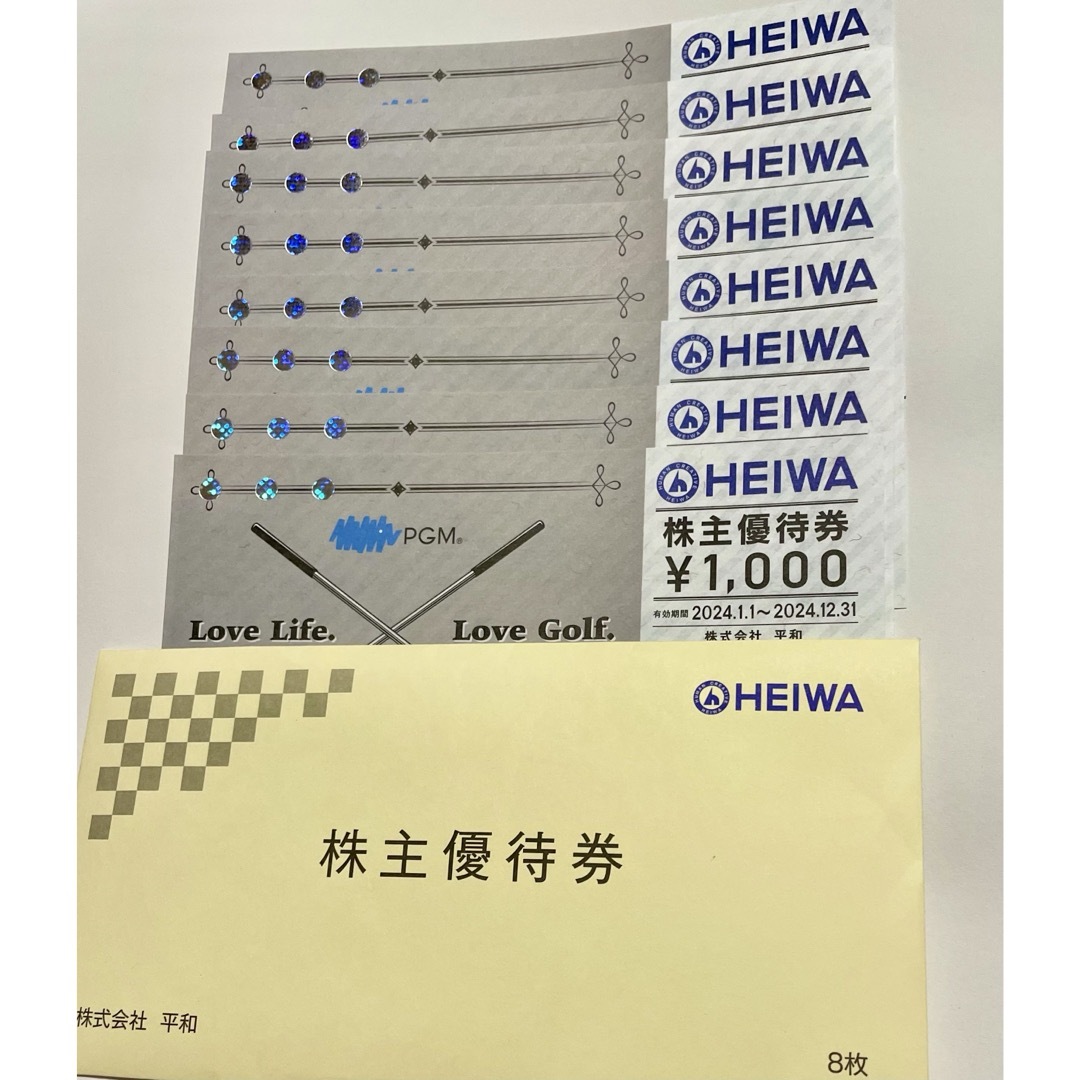 平和(ヘイワ)の平和　株主優待券　８枚　HEIWA　PGM チケットの施設利用券(ゴルフ場)の商品写真