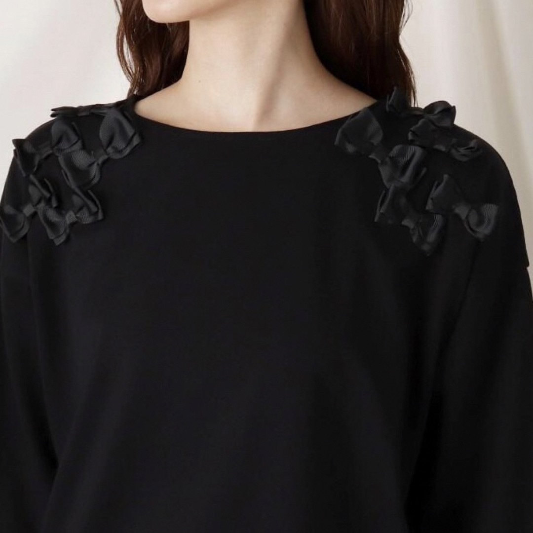 Couture Brooch(クチュールブローチ)のリボン プルオーバー カットソー クチュールブローチ りぼん ブラック 黒 レディースのトップス(カットソー(長袖/七分))の商品写真