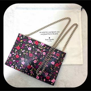 ケイトスペードニューヨーク(kate spade new york)の【美品】ケイトスペード　クロスボディバッグ フローラル　チェーン(ショルダーバッグ)