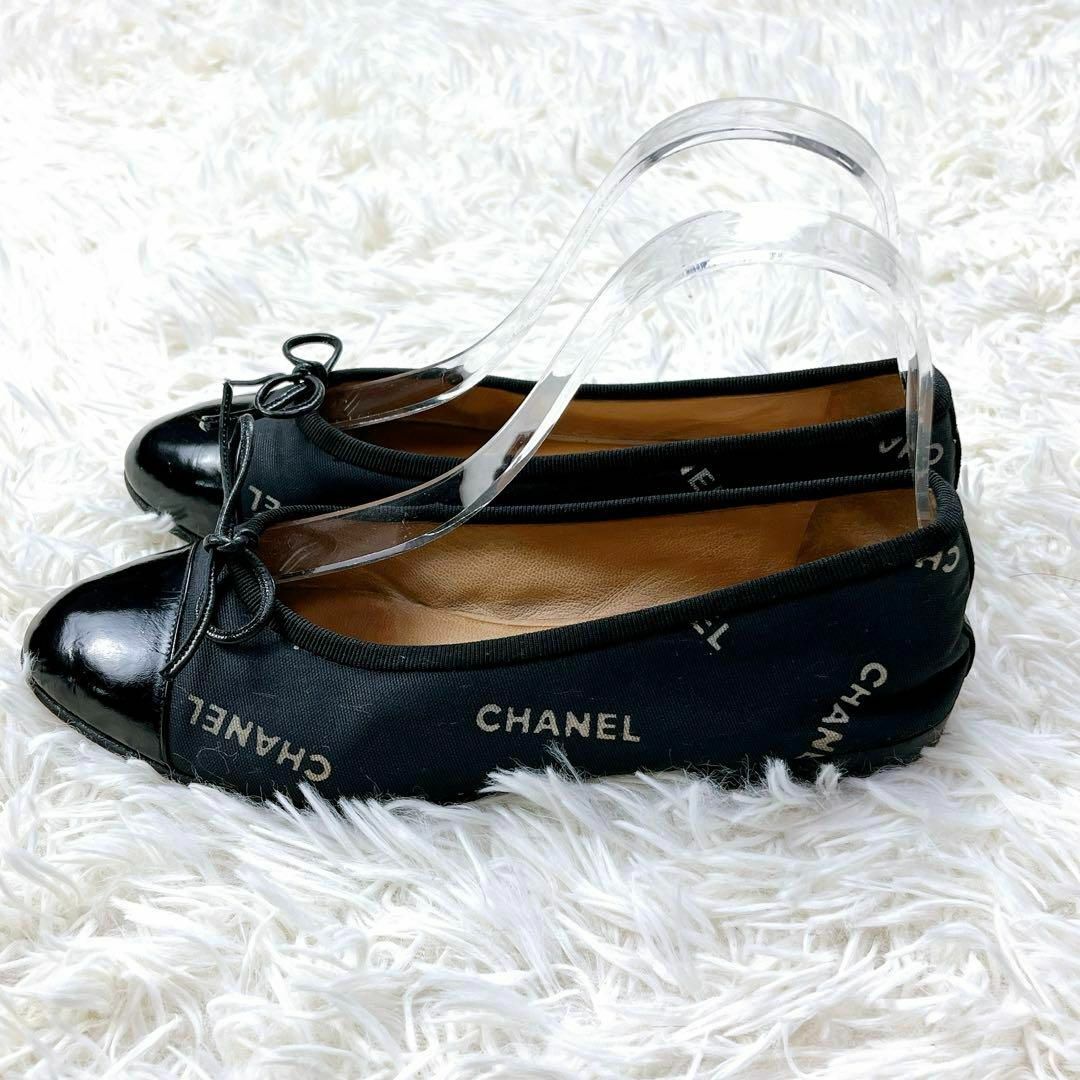 CHANEL シャネル バレエシューズ フラット 総柄 ロゴ キャンバス 37 CHANEL シャネル バレエシューズ フラット 総柄 ロゴ キャンバス 37