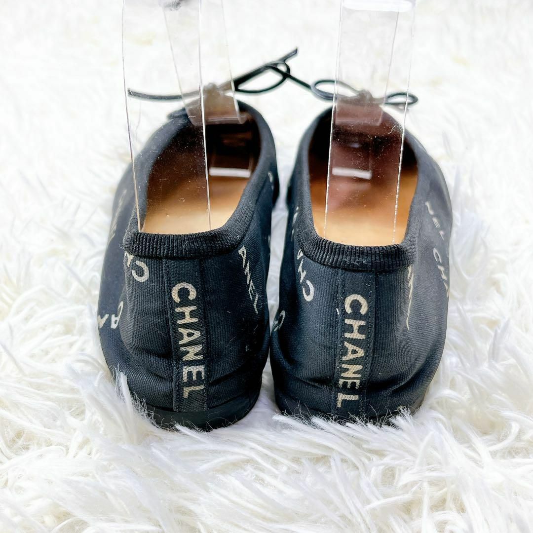 CHANEL シャネル バレエシューズ フラット 総柄 ロゴ キャンバス 37 CHANEL シャネル バレエシューズ フラット 総柄 ロゴ キャンバス 37