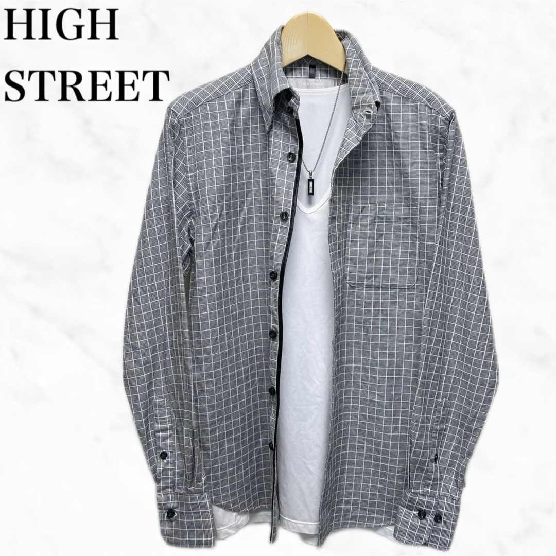 HIGH STREET(ハイストリート)のHIGH STREET チェックシャツ　長袖シャツ　グレー系　日本製 メンズのトップス(シャツ)の商品写真