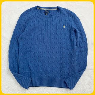 ポロラルフローレン(POLO RALPH LAUREN)の未使用級 ポロラルフローレン 長袖 ケーブル ニット セーター ホース 刺繍 青(ニット/セーター)