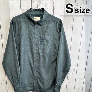 シャツ(shirts)のUSA古着　ワークシャツ　S　ブルーグレー　長袖　ロゴ　アウトドア　ポリエステル(シャツ)