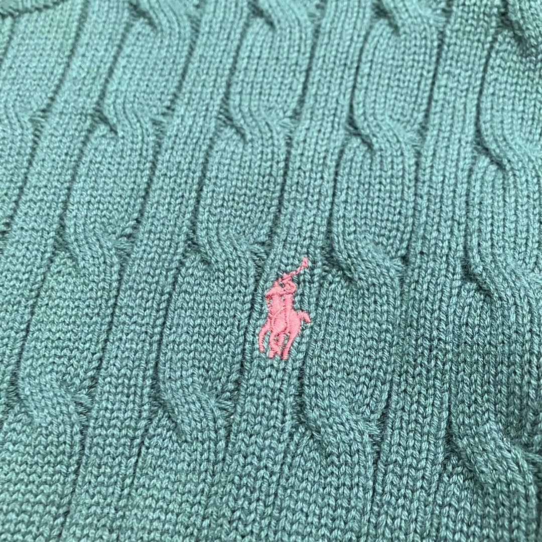 POLO RALPH LAUREN(ポロラルフローレン)の未使用級 ポロラルフローレン 長袖 ケーブル ニット セーター ホース 刺繍 緑 レディースのトップス(ニット/セーター)の商品写真