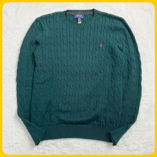 ポロラルフローレン(POLO RALPH LAUREN)の未使用級 ポロラルフローレン 長袖 ケーブル ニット セーター ホース 刺繍 緑(ニット/セーター)
