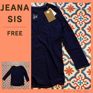 ジーナシス(JEANASIS)の未使用タグ付き》ジーナシス　JEANASIS　Ｖネック七分袖TシャツF　紺　綿麻(Tシャツ(長袖/七分))