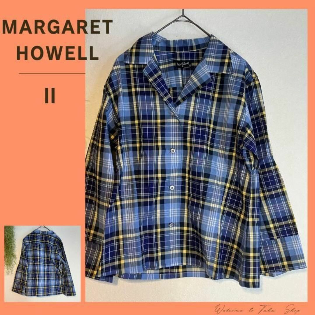 MARGARET HOWELL(マーガレットハウエル)のマーガレットハウエル　MARGARET HOWELL　青黄チェック柄ブラウスM レディースのトップス(シャツ/ブラウス(長袖/七分))の商品写真