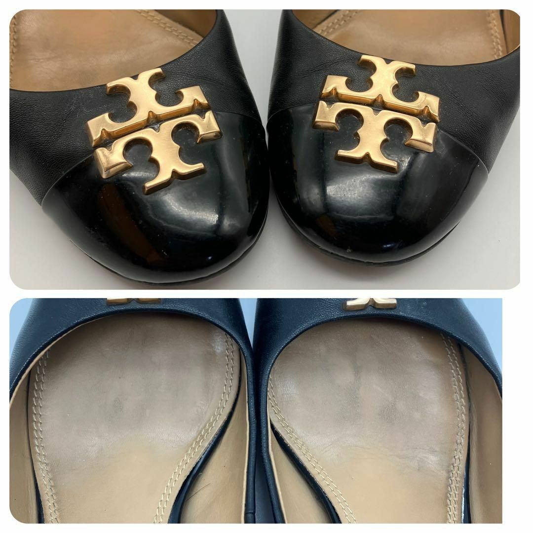 Tory Burch(トリーバーチ)の【高級感◎】トリーバーチ　パンプス　ヒール　ロゴ　レザー　エナメル　23.5cm レディースの靴/シューズ(ハイヒール/パンプス)の商品写真