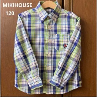 ミキハウス(mikihouse)のミキハウス　長袖　チェック　シャツ　麻　ブラウス　ロゴ　春　夏　ファミリア(Tシャツ/カットソー)