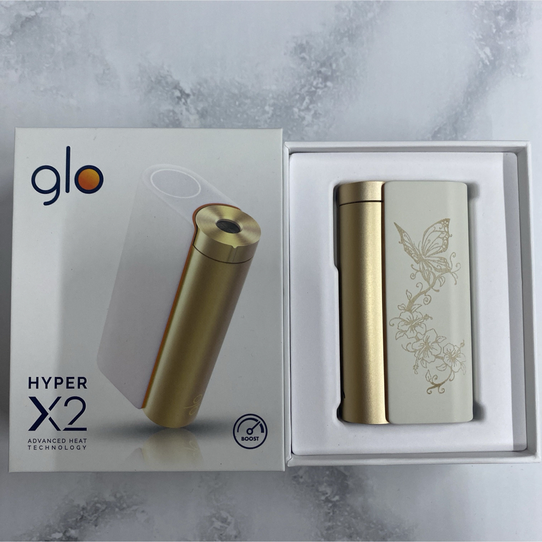 glo(グロー)のアゲハ蝶 レーザー加工 glo hyper X2 グローハイパー 本体 ホワイト メンズのファッション小物(タバコグッズ)の商品写真