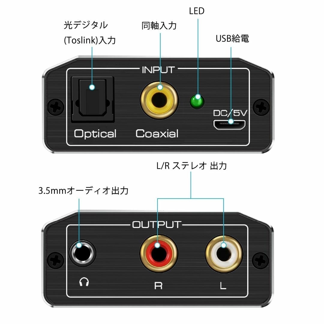 DAC 光＆同軸デジタル→アナログ(RCA) 高性能 192kHz 光デジタル  スマホ/家電/カメラのテレビ/映像機器(映像用ケーブル)の商品写真