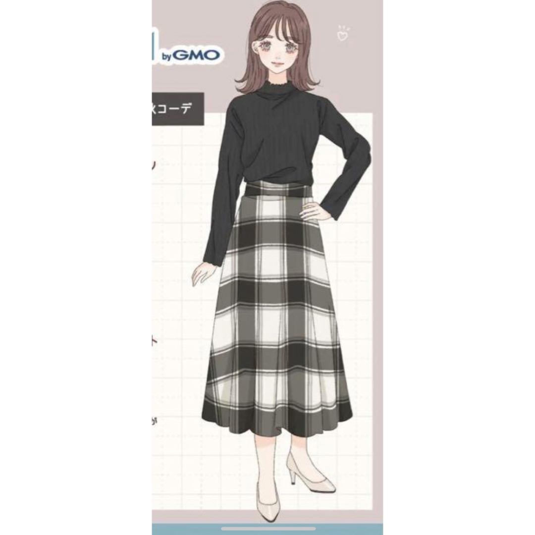 しまむら(シマムラ)のしまむら チェック 白 黒 スカート ロングスカート ミチル フレアスカート M レディースのスカート(ひざ丈スカート)の商品写真