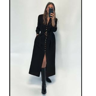 ザラ(ZARA)のZARA XS ベルト ミディシャツ ドレス(ロングワンピース/マキシワンピース)