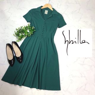 シビラ(Sybilla)のSybillaシビラのオープンカラーワンピースMグリーン(ひざ丈ワンピース)