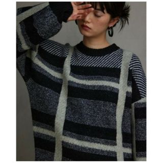 アズールバイマウジー(AZUL by moussy)のアズールバイマウジー　レディース　チェックジャガードニットトップス　チェック柄(ニット/セーター)