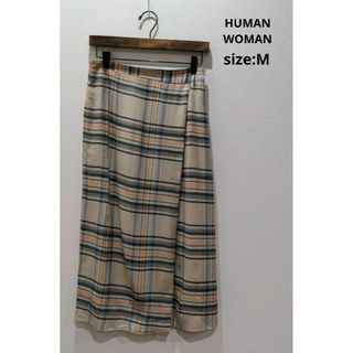 ヒューマンウーマン(HUMAN WOMAN)のHUMAN WOMAN ラップ風スカート 裏地付 チェック柄 ミモレ丈 春夏 Ｍ(その他)