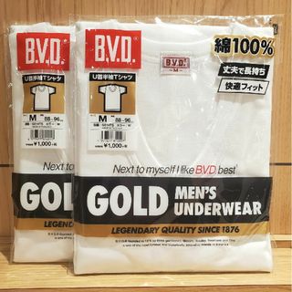 ビーブイディー(BVD)の2枚組 BVD U首半袖Tシャツ M ホワイト 丈夫で長持ち 綿100％ 快適(Tシャツ/カットソー(半袖/袖なし))