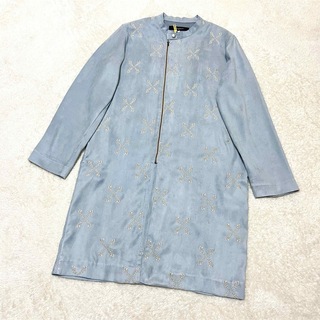 SHIROMA スプリングコート　刺繍　スエード調　水色　くすみブルー(スプリングコート)